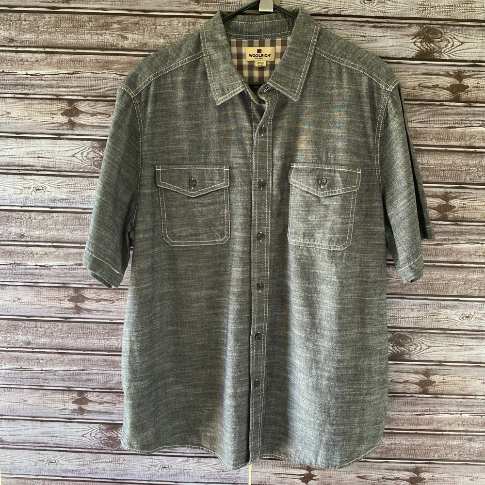 Woolrich Men's Short-Sleeved Button-Down Shirt Size XL Black White Chest Pockets